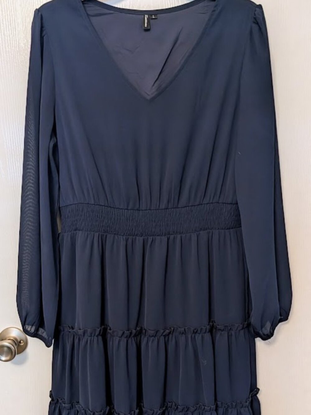 Zattcas navy L/S tiered flutter dress Size L